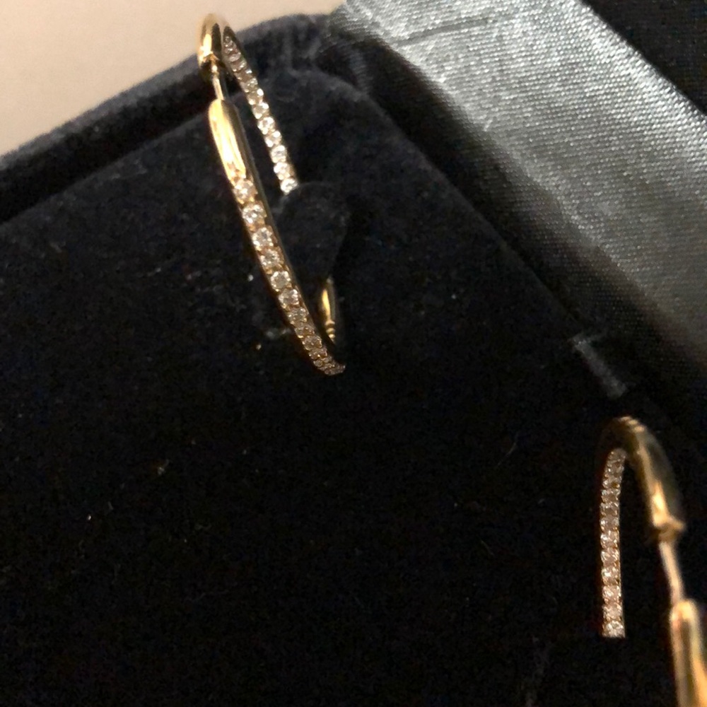 18k Gold and Diamond Hoops - Picture 3 of 6